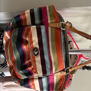 Coach Multicolor Striped Shoulder Bag - Orange, Green, Pink, Navy, Cream